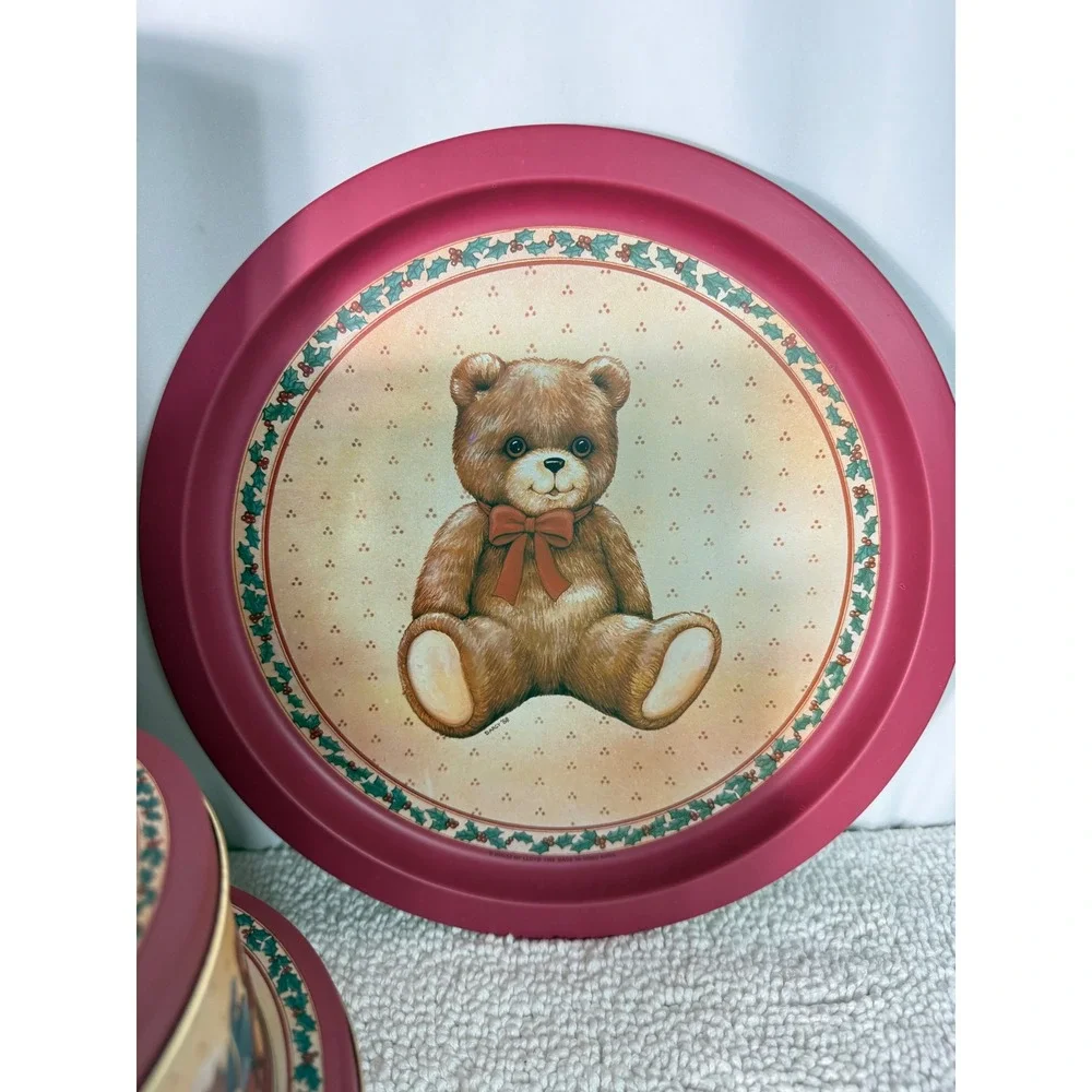 VTG 1989 House of Lloyd Toy Box Teddy Set 3 Nesting‎ Cookie Tins & Tray 4 Pc New